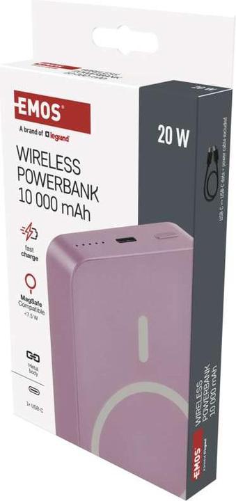 Actual product image Emos Powerbank WI 1046, 10 000 mAh, 20 W+Wireless, lachs (10000 mAh, 20 W, 38.50 Wh)