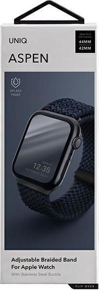 Produktbild Uniq pasek Aspen Apple Watch 44/42/45mm Series 4/5/6/7/8/SE/SE2 Braided niebieski/oxford blue (45 mm, 44 mm, 42 mm, Kunststoff)