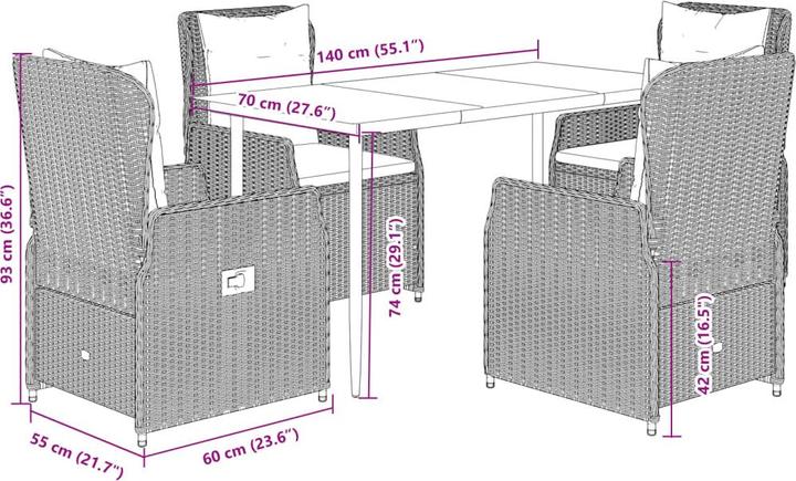 Produktbild vidaXL Garten Essgruppe (140 x 70 x 74 cm)
