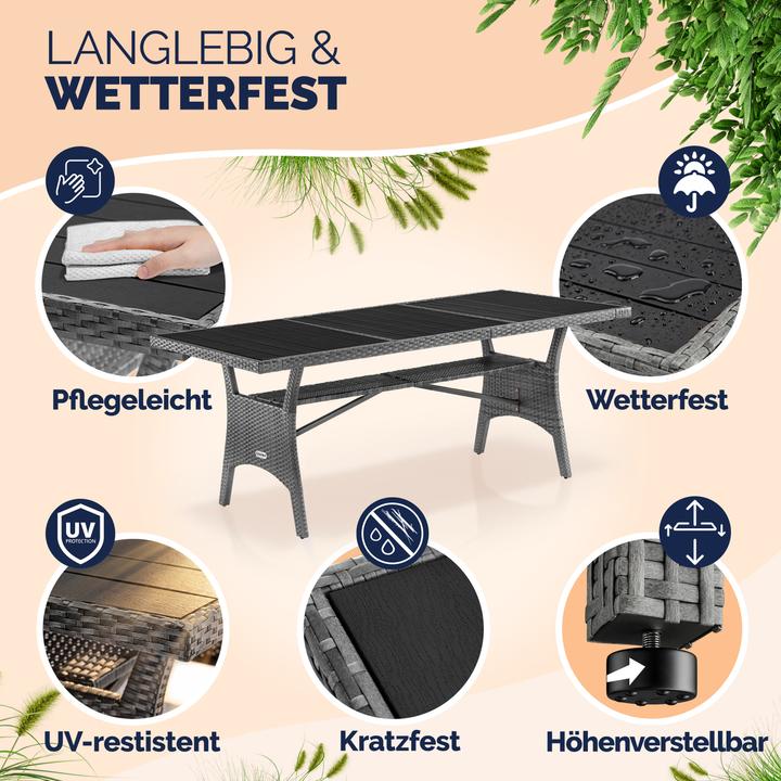 Produktbild Casaria Polyrattan Gartentisch WPC (190 x 90 x 75 cm)
