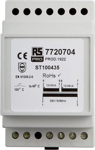 Produktbild RS PRO Din Rail Transformer 230V 2x12V 16VA