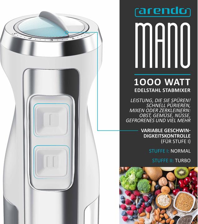 Produktbild Arendo Stabmixer 1000W Weiss, Edelstahl