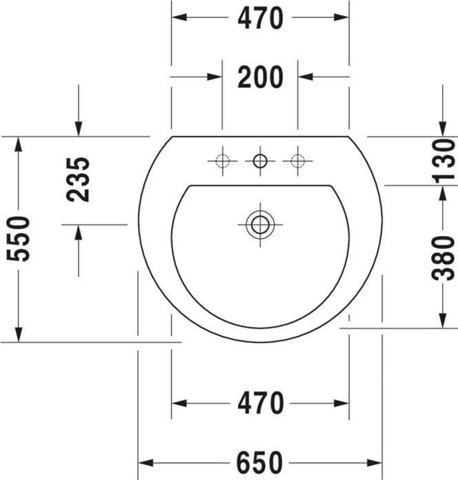 Produktbild Duravit Waschtisch DARLING NEW m ÜL HLB 1 Hahnloch 650x550mm weiss WG (550 mm, 650 mm)