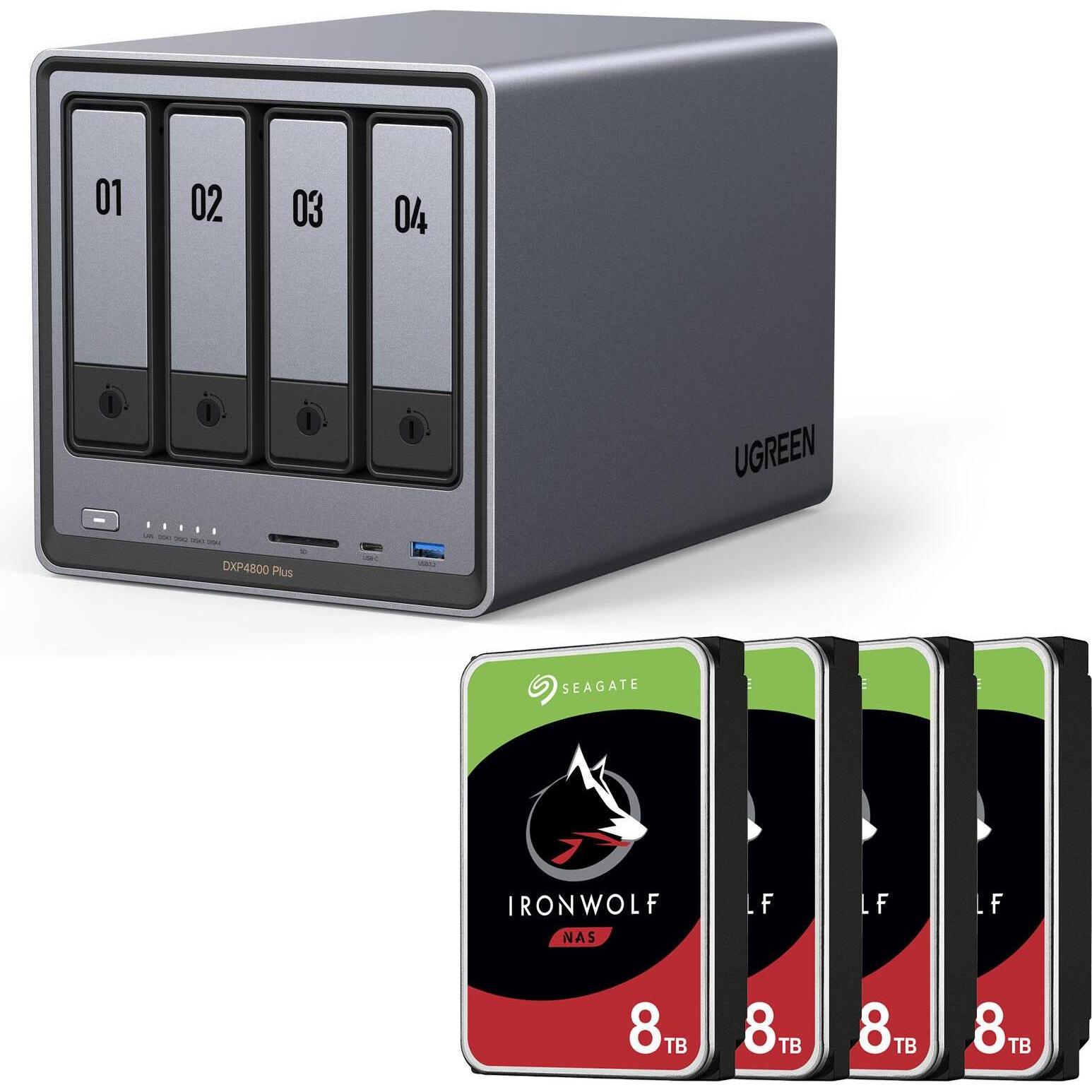Ugreen NASync DXP4800 Plus + SEAGATE Festplatte 32 TB (4 x 8 TB) (4 x 8 TB, Seagate Ironwolf), NAS