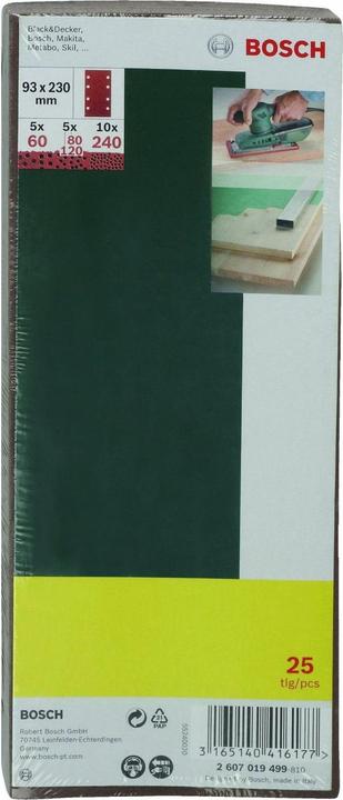 Produktbild Bosch Zubehör Schleifblatt-Set für Schwingschleifer, 25-teilig, 8 Löcher, 93 x 230 mm, 60-240 (120, 240, 60, 80)