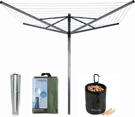 Produktbild Brabantia Lift-O-Matic Rotary Airer Washing Line with 45mm Metal Soil Spear and Accessories, 50 m - (50 m)