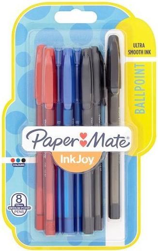 Paper Mate Penna a sfera InkJoy 100 Cap M S/B/R/G (Blu, Nero, Rosso, 8 x)