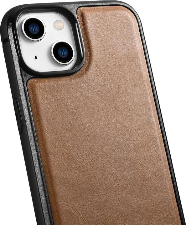 Image du produit iCarer Leather Oil Wax étui recouvert de cuir naturel pour iPhone 14 marron (WMI14220717-TN) (Apple iPhone 14)