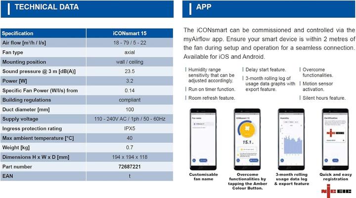 Produktbild Airflow Ventilateur extracteur connecté, silencieux, économe en énergie, commande par application