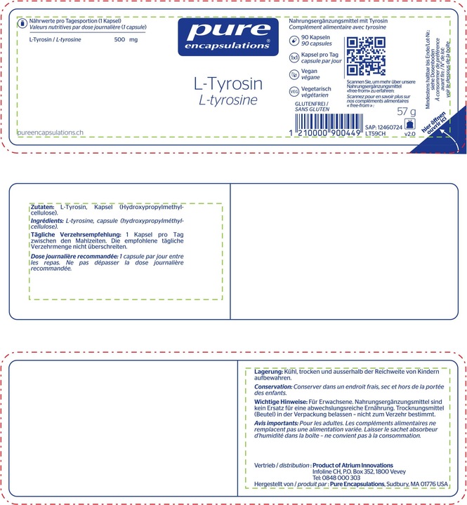 Nutritional values and ingredients Pure encapsulations L-tyrosine (90 Piece, Capsules, 94 g)