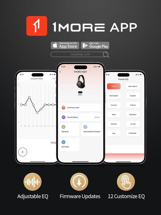 Image du produit 1More Kopfhörer mit aktiver Geräuschunterdrückung (ANC, 100 h, Sans fil)