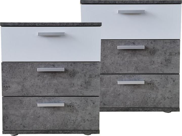 Produktbild HTI-Living Nachtkommode 3 Schubladen Nina Beton Weiss 2er-Set (45 x 38 x 53 cm)