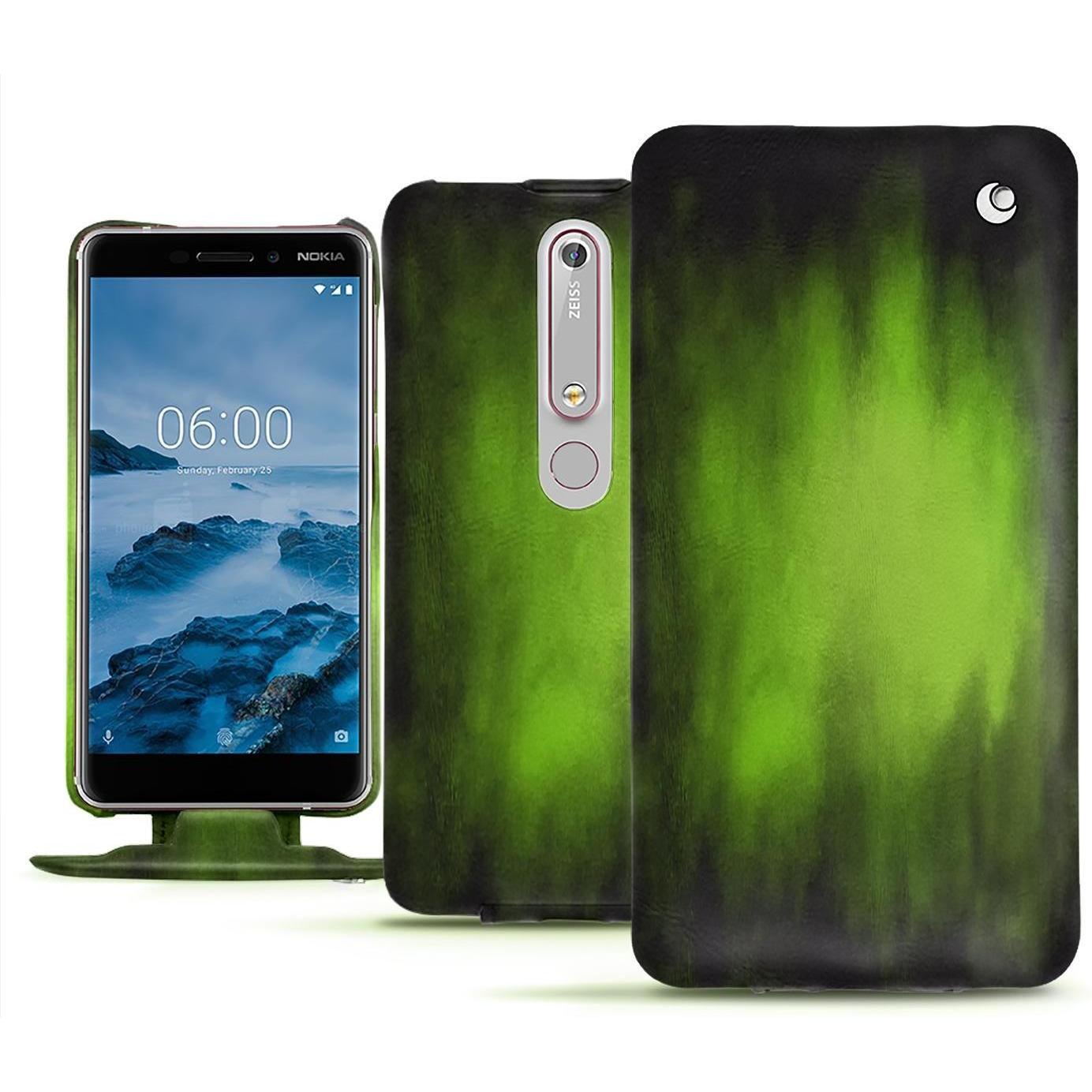 Thumbnail - Noreve Lederschutzhülle vertikal (Nokia 6 (2018)), Smartphone Hülle, Grün