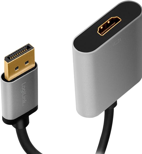 Produktbild LogiLink CDA0108 DisplayPort Adapter DP/M to HDMI A/F,4K/60 Hz, alu, black/grey, 0.15m (HDMI, 15 cm)
