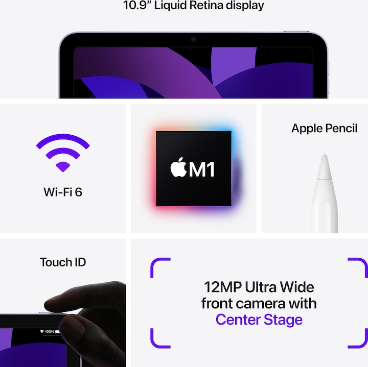 Immagine prodotto Apple iPad Air 2022 (5. Gen) (Solo WiFi, 10.90", 64 GB, Purple)