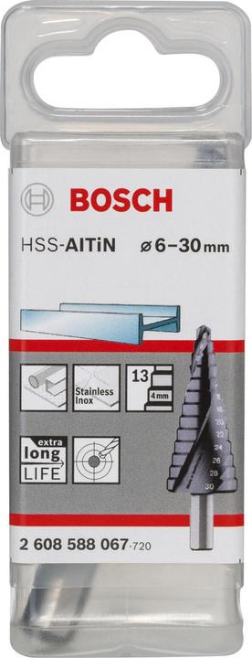 Produktbild Bosch Professional Zubehör Stufenbohrer HSS-AlTiN, 6 - 30 mm, 10 mm, 93,5 mm, 13 Stufen (10 mm)