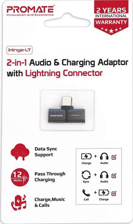Produktbild ProMate iHinge-LT-Black 2 in 1 Lightning-Adapter (Lightning, Lightning)