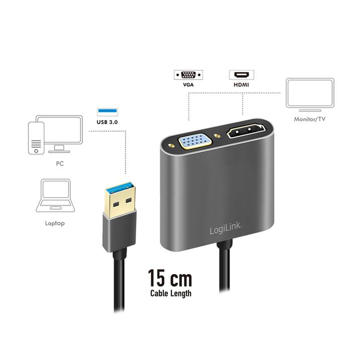 Produktbild LogiLink USB 3.0 zu (VGA, HDMI, 6.40 cm)
