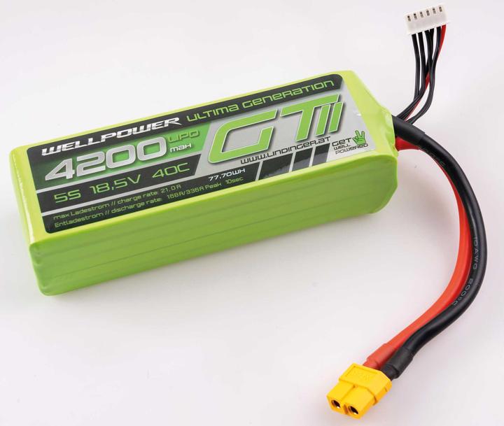 Actual product image Wellpower LIPO AKKU ULTIMA GT II 4200 MAH / 18,5 Volt 5S 40/80C CH5/8 XT-60 (18.50 V, 4200 mAh)
