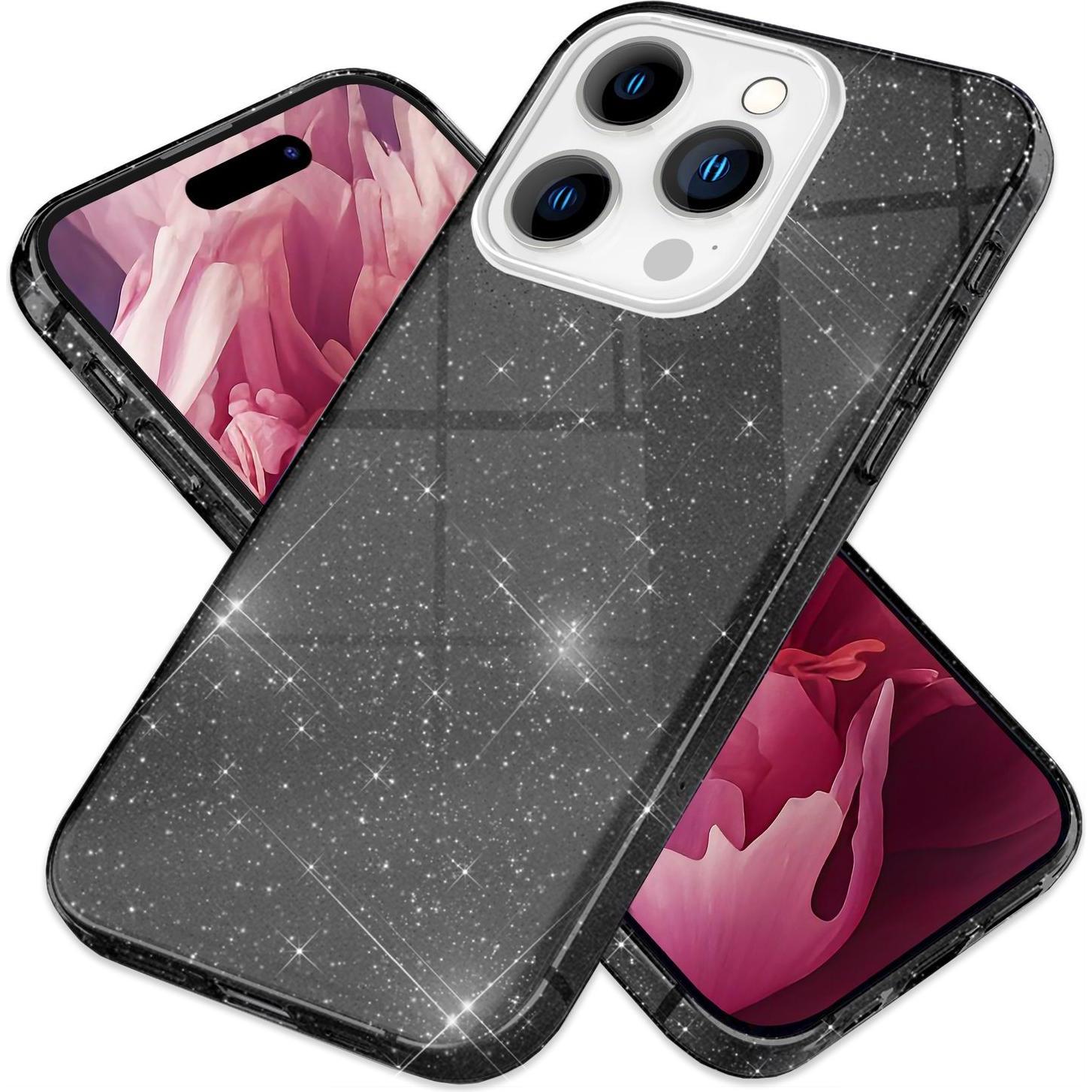 Nalia Glitzer Hülle (Apple iPhone 15 Pro), Smartphone Hülle, Schwarz