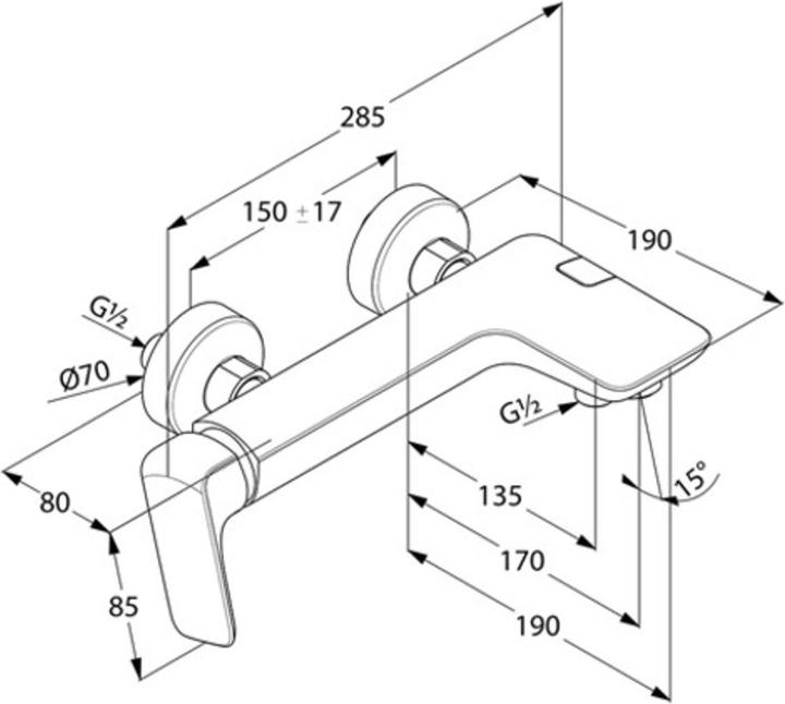 Productafbeelding Kludi WF en ééngreeps douchemengkraan AMEO DN 15 zijdelingse bediening chr