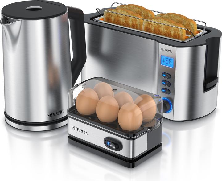 Arendo Set per la colazione, bollitore da 1,5 l con selezione della temperatura, tostapane a 4 fette e