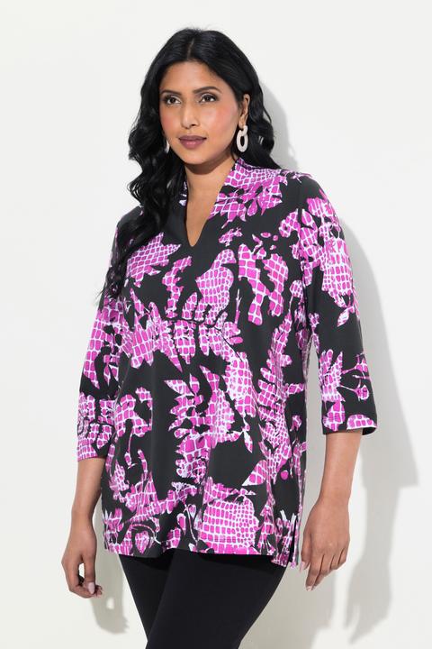 Actual product image Ulla Popken Graphic Print Pima Cotton Goblet Collar Tee (58)