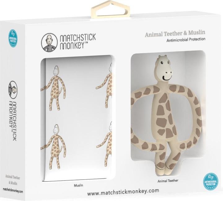 Matchstick Monkey Geschenkset Tier-Beissring & Musselin-Tuch