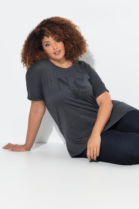 Image du produit Ulla Popken T-shirt oversize avec message, col rond et manches courtes (46, 48)