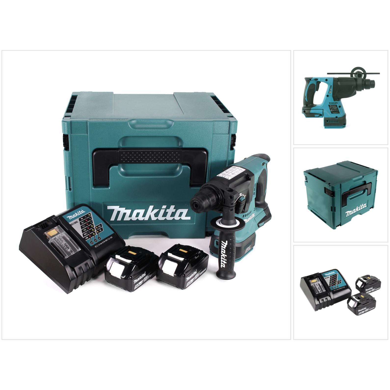 Makita, Trapano + Avvitatore a batteria, Trapano a percussione a batteria DHR 242 RTJ 18V 2,0J SDS-plus Brushless + 2x batteria 5,0Ah +