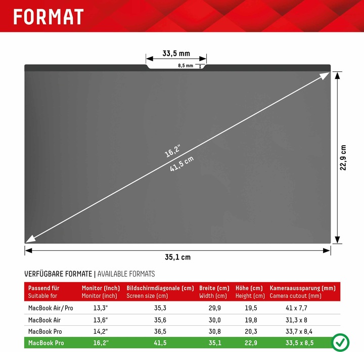 Produktbild Displex Privacy Safe, Laptop Blickschutzfilter (16.20", 16 : 10)