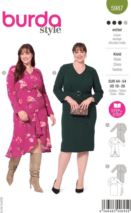 Produktbild Schnittmuster Kleid mit V-Ausschnitt und schmalen Ärmeln