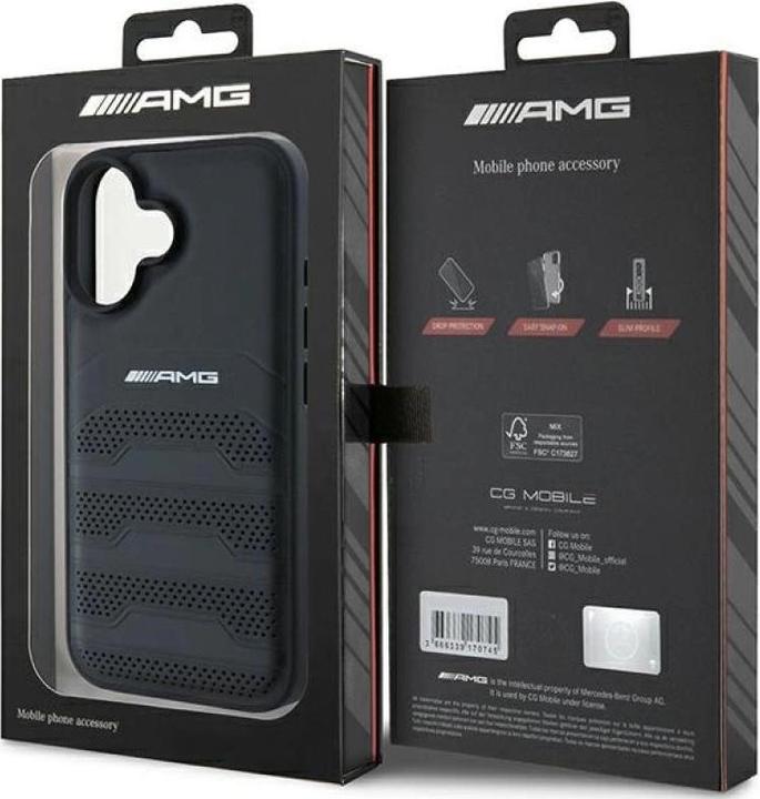 Actual product image Mercedes AMG AMHCP16SGSEBK iPhone 16 6.1" czarny/black hardcase Leather Debossed Lines Black Logo (Apple iPhone 16)