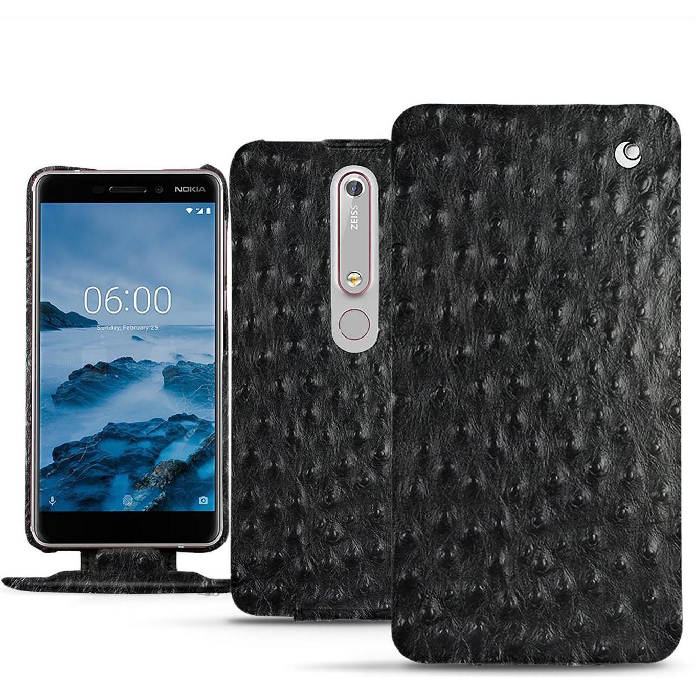 Noreve Lederschutzhülle vertikal (Nokia 6 (2018)), Smartphone Hülle, Schwarz
