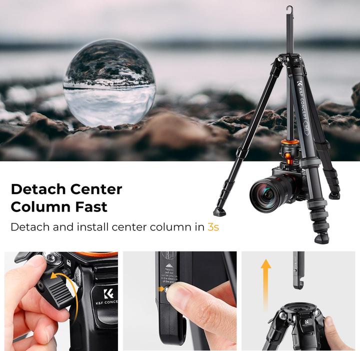 Actual product image K&F Concept M1+BH-36L Magnesium Aluminum Alloy Tripod (Metal)