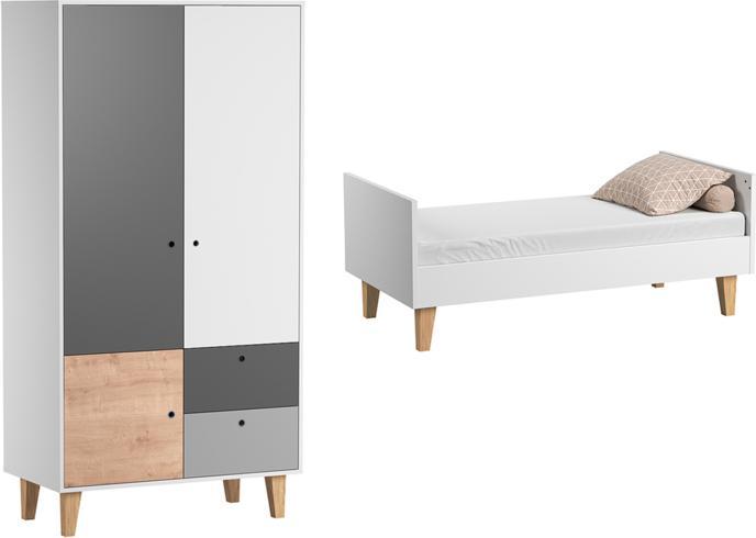 barres grises, Blanc, cadre blanc, Graphite, Gris, Pieds de couleur bois