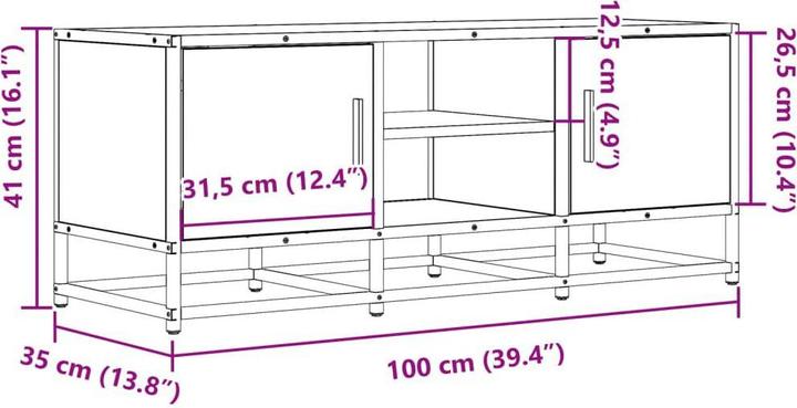 Actual product image vidaXL TV cabinet Lowboard TV cabinet TV table Wood-based material Metal (100 x 35 x 41 cm)