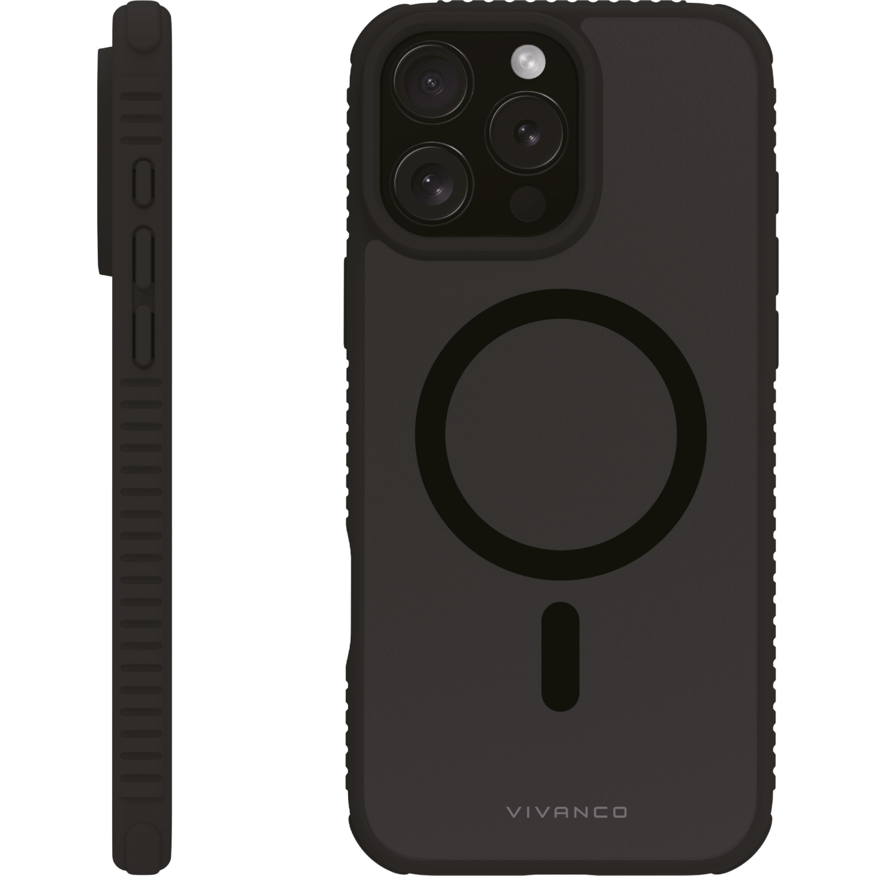 Vivanco MAG SOLID ELITE Cover fuer iPhone 16 Pro Max, semi transp./schwarz, 3.2m Drop-Protection, MagSafe Su (Apple iPho...