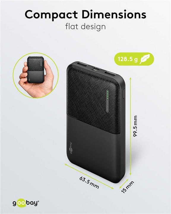 Image du produit Goobay Banque d'énergie compacte 5 000 mAh (5000 mAh, 10.50 W, 3.70 Wh)