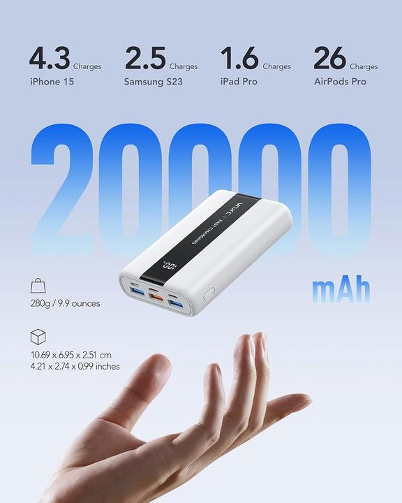 Actual product image Vrurc Kleine Powerbank für schnelles Aufladen (20000 mAh, 22.50 W)
