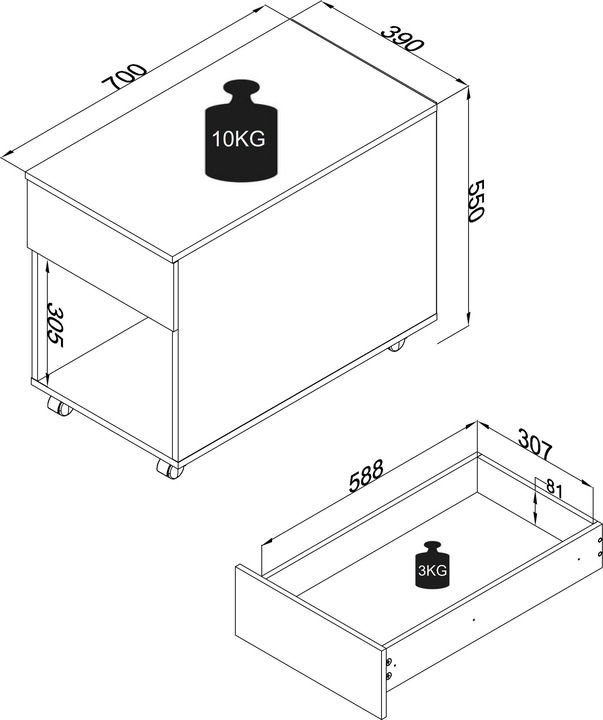 Image du produit VCM Caisson roulant Caisson d'appoint Caisson de bureau Roulettes Dasola 1 tiroir (39 x 70 x 55 cm)