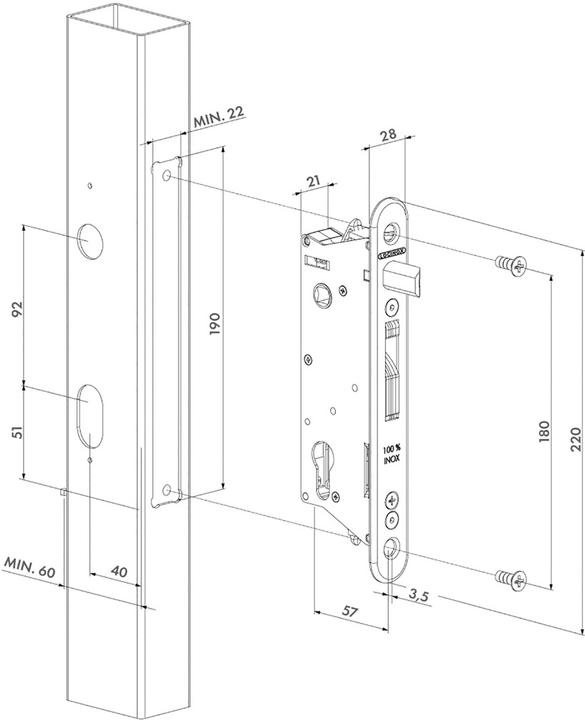 Image du produit Locinox Serrure à mortaiser SIXTYLOCK (1 pcs)