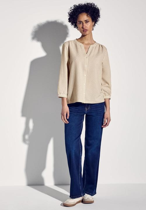 Productafbeelding Street One Geruite Seersucker-Bluse mit Rundhals und 3/4-Ärmel (40)