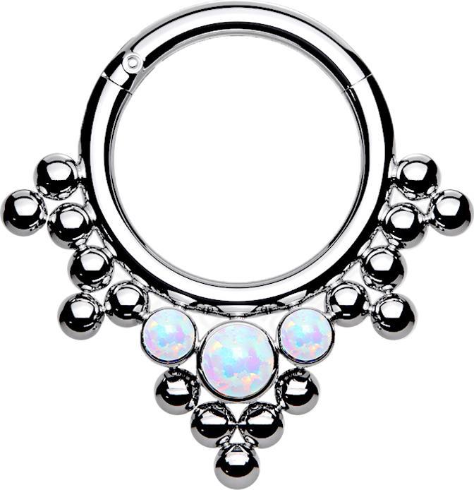 Image du produit Star Piercing Micro anneau segment pliable argent boules triangles avec opale blanche (Titane, sans laiton)