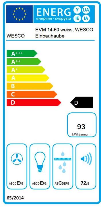 Label énergétique Wesco Hotte encastrable EVM 14-60 blanc (4011471)