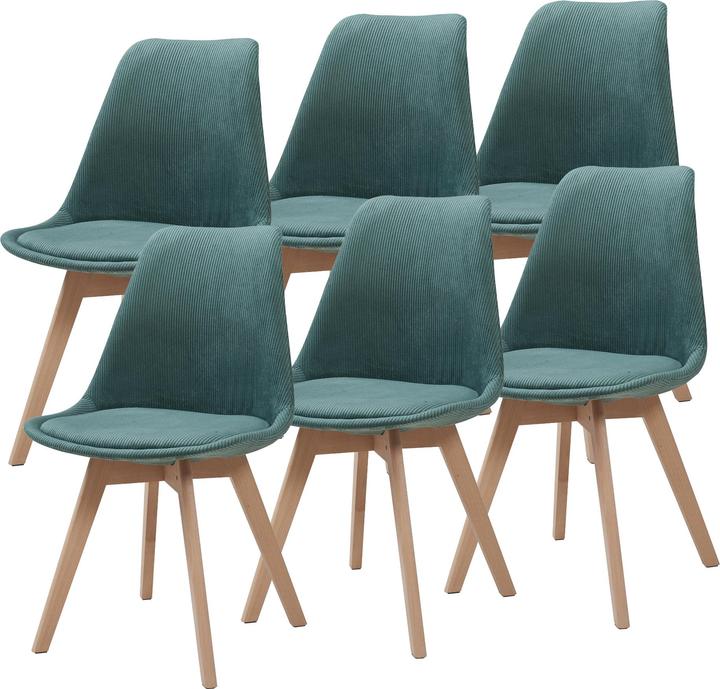 Produktbild En.Casa Esszimmerstuhl Fläten 6er Set Cord Dunkelgrün