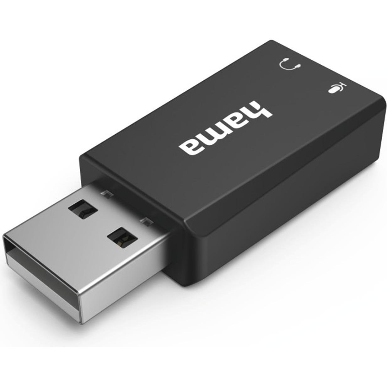 Hama USB-Soundkarte 2.0 Stereo (USB 2.0), Soundkarte, Schwarz