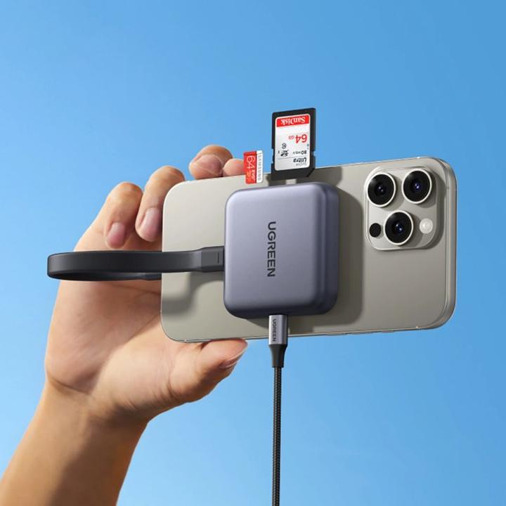 Image du produit Ugreen 3-in-1 Memory Card Reader CM898 – USB-C / MagSafe / SD & TF – Black (USB-C)