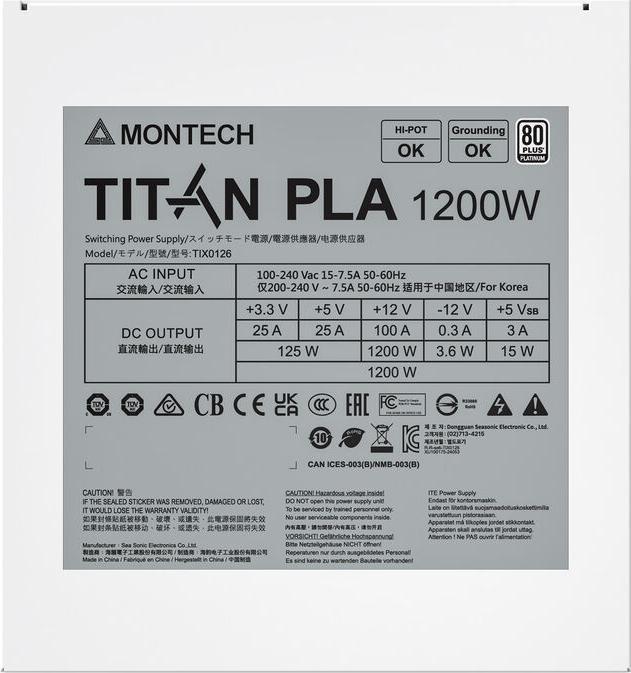 Actual product image Montech Titan PLA 1200W - 80 PLUS & Cybenetics Platinum, modular, PCIe 5.1 - 1200 Watt (1200 W)