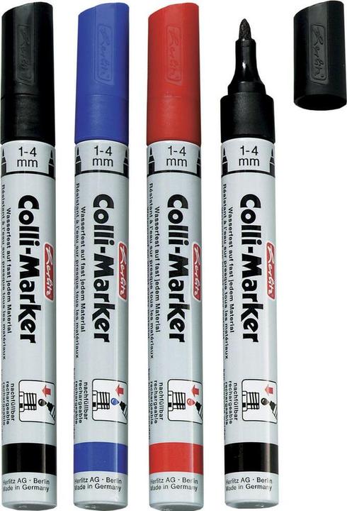Produktbild Herlitz Permanent-Marker Colli 1-4 mm, 4 Stück, Blau/Rot/Schwarz (4x)
